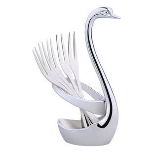 水果叉天鹅底座加厚不锈钢水果签叉创意可爱叉子收纳底座果插架子