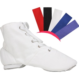 爵士靴男女软底高邦帆布女成人高邦舞蹈鞋系带黑白练功鞋春夏