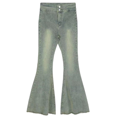 牛仔裤高腰喇叭裤长裤