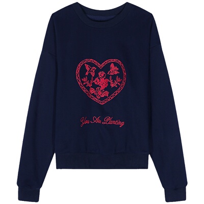 今屿花花套头刺绣卫衣女