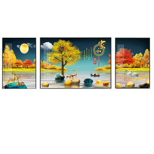 客厅装饰画 简约沙发背景墙画挂画现代壁画大厅高端三联画 新中式