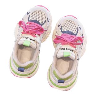 巴布豆女童运动鞋2026新款春秋儿童老爹鞋女宝网面透气薄款软底鞋