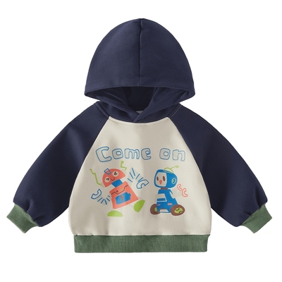 男童连帽卫衣儿童秋冬加绒炸街小童冬装帅气上衣潮流宝宝衣服男宝