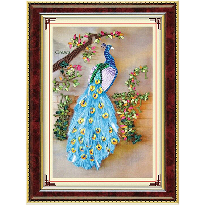 立体缎带孔雀布艺材料包十字绣