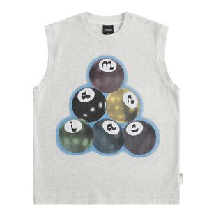 ROCKYROAD童装美式高街白灰台球印花圆领无袖背心花灰工装卫裤