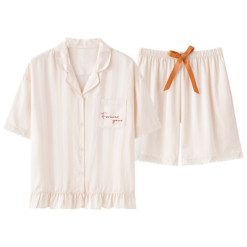 都市丽人冰丝睡衣夏季女款2025新款高级感短袖短裤可爱家居服套装
