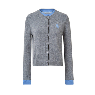 Kroche 50羊毛 花朵刺绣 撞色针织毛衣开衫上衣外套