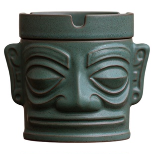 三星堆青铜面具漏斗烟灰缸创意陶瓷家用客厅复古个性办公室防飞灰
