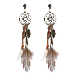 复古云南民族风耳环羽毛波西米亚配饰夸张高级感耳夹无耳洞饰品女