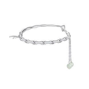 周大生足银手镯女竹节实心银镯子铃铛手饰送女友支持刻字生日礼物