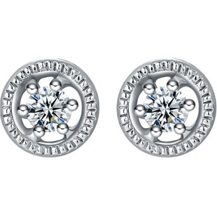 MaBelle/玛贝尔18K白金 六爪圆形钻石单边耳钉  小清新款送人