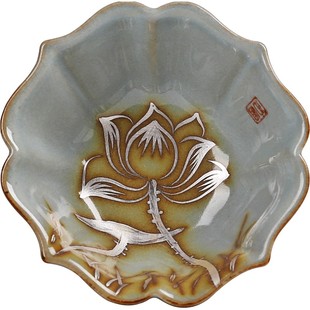 手绘莲花主人杯汝窑茶杯女士大号个人专用杯男纯手工汝瓷开养茶盏