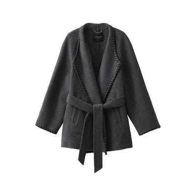 POPCHRIO真皮包边自由立领双面呢