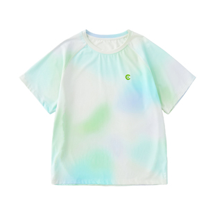 cicochild2025年夏季新款中大女童晕染短袖T恤亲子款渐变凉感上衣