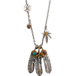 太角链套链S925高桥吾郎风格羽毛银项链女 男士毛衣链