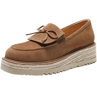 百丽复古绒面乐福鞋女2026春季新款厚底渔夫鞋通勤单鞋F2F1DAA6