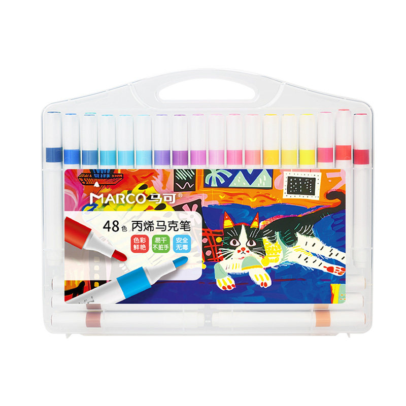 Marco马可丙烯马克笔小学生美术专用水彩笔美术生丙烯马克笔初中生专用马克笔不透色可叠色笔48色