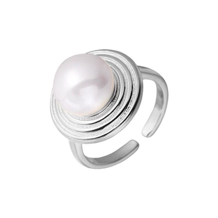 海蓝宝珍珠戒指纯银开口可调节贝母圆形重工个性小众设计高级饰品