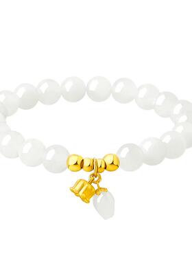 足金999两世连欢铃兰花和田玉链