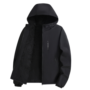 加绒加厚秋冬季男士外套休闲百搭连帽夹克防风防水户外男装冲锋衣