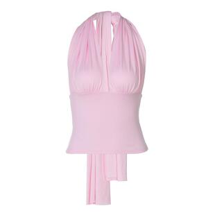 shemoda夏季百搭深V领露背绑带挂脖吊带背心女性感辣妹修身短上衣