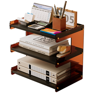 文件夹收纳盒亚克力办公桌面置物架a4多层书立架工位资料整理神器