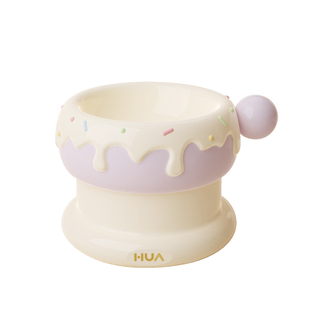 【央妈推荐】华仙宠甜甜圈双子星陶瓷猫碗高脚宠物碗双碗恒温加热