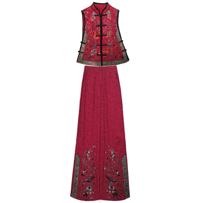 春季新中式马甲长裤两件套装女