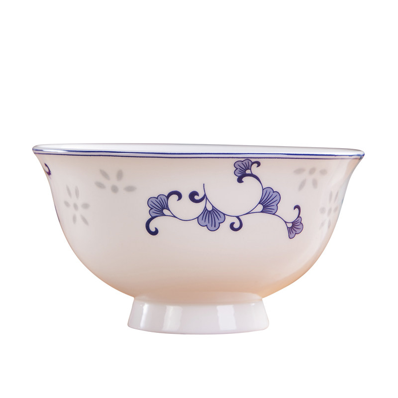 陶瓷器餐具4.5英寸防烫高脚米饭碗景德镇青花骨瓷碗家用中式饭碗