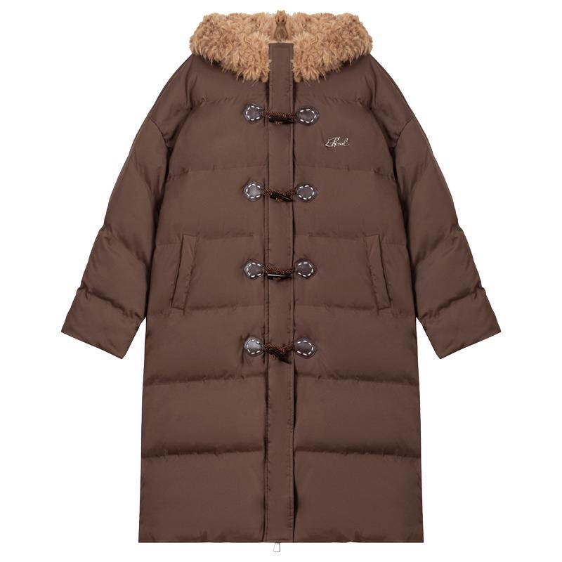 KEIKO小熊连帽廓形牛角扣棉服