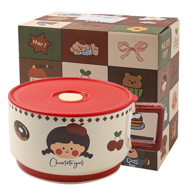 可爱带手柄泡面碗可微波炉加热