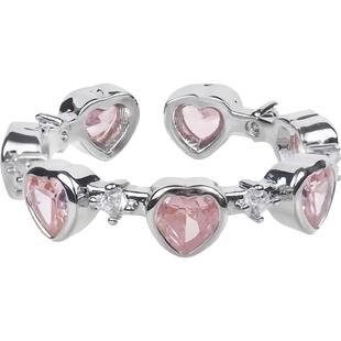 粉色爱心戒指女轻奢高级感独特开口食指戒小众设计2026年闺蜜指环