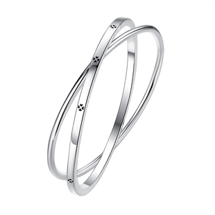 银手镯999双环四叶草女纯银高级感气质时尚年轻款足银镯子送女友