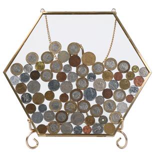 六边形硬币展示框 新房客厅玄关装饰酒柜软装 透明储蓄罐玻璃摆件