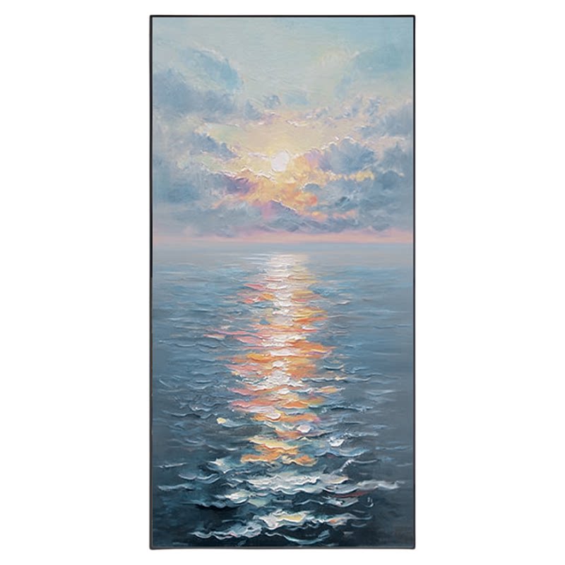 海景治愈竖版手绘油画玄关装饰画