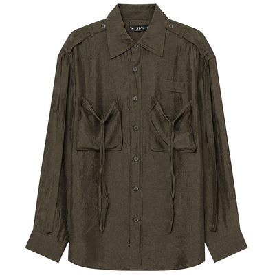 JDV商场同款军绿色醋纤长袖衬衫