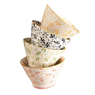 小清新陶瓷斗笠碗家用碗具套装个人专用米饭碗釉下彩5英寸高脚碗