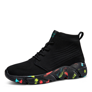 冬季加绒保暖棉鞋大码41到43女鞋软底不累脚黑色运动鞋高帮袜子鞋