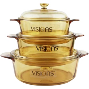 美国康宁VISIONS玻璃锅明火耐高温琥珀蒸锅高硼硅升砂煮炖煲汤锅