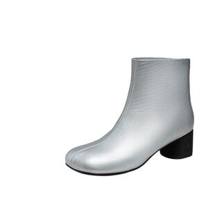 natursun方头时装靴女冬冬季羊皮粗跟通勤短靴苹果头气质显春季