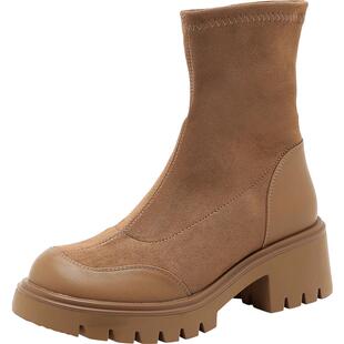 大东弹力短靴鞋女鞋冬季简约中跟粗跟短靴鞋瘦瘦靴0658