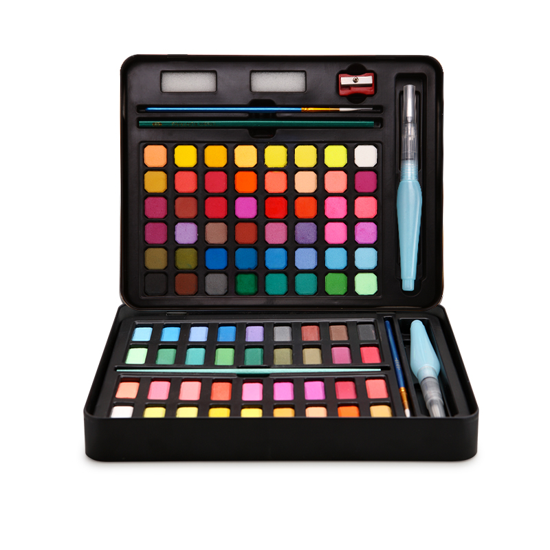 水彩颜料36色美术专用48色珠光固体水彩画套装全套色粉儿童初学者水粉画便携式铁盒小盒彩绘填色美甲工具粉饼