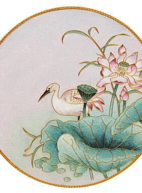 瓷盘摆件掐丝珐琅彩荷韵新中式玄关客厅坐盘景泰蓝手工桌面礼品