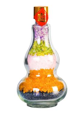 五行水晶葫芦摆件天然五色碎石