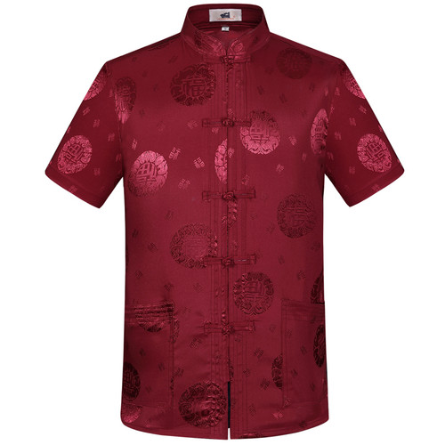 唐装男士短袖上衣 中式男夏季短袖大码中国风老人汉服衬衫爸爸装