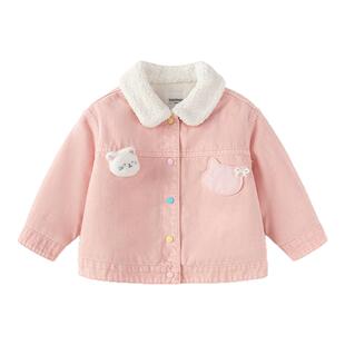 商场同款巴拉巴拉女童牛仔外套加绒儿童冬装毛领上衣2025新款童装