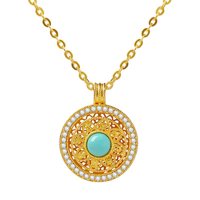 宫里上新天然绿松石八宝罗盘项链