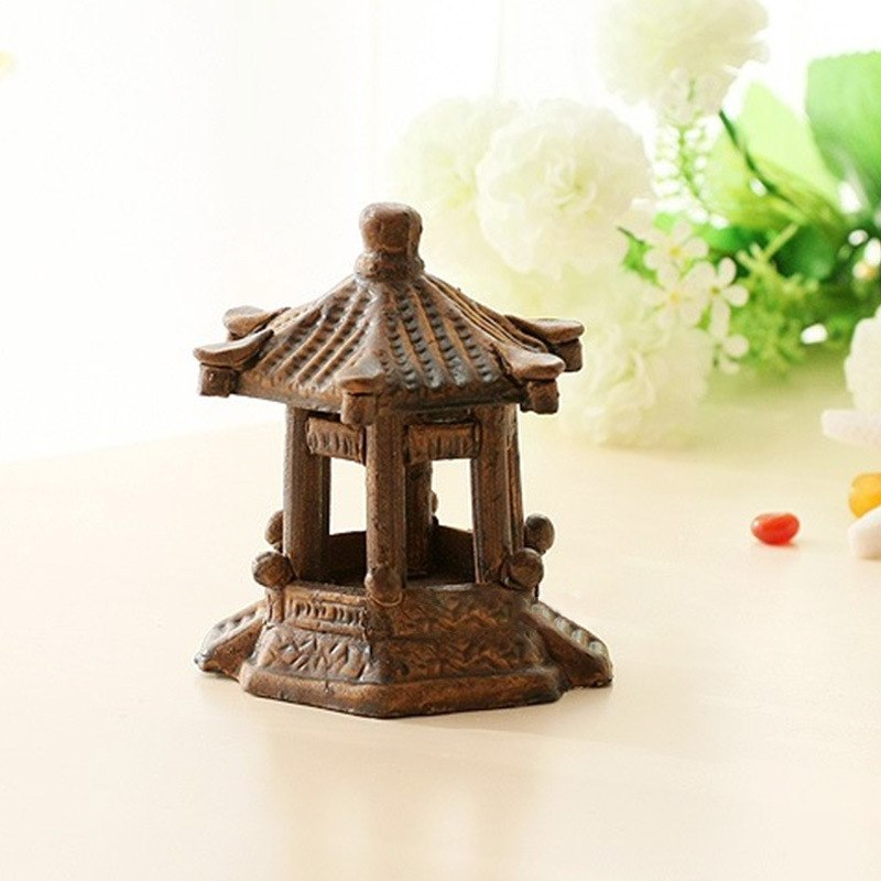 陶瓷六角亭大小亭子摆件鱼缸造景盆栽水族箱流水摆件装饰假山