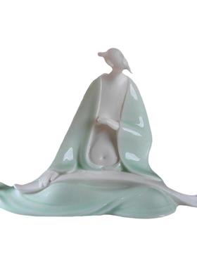 新中式陶瓷人物抚琴桌面摆件客厅