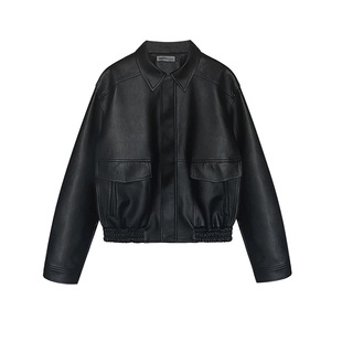 TRENDYWU 法式复古“张力”重磅荔枝纹皮革加厚大廓形皮衣夹克